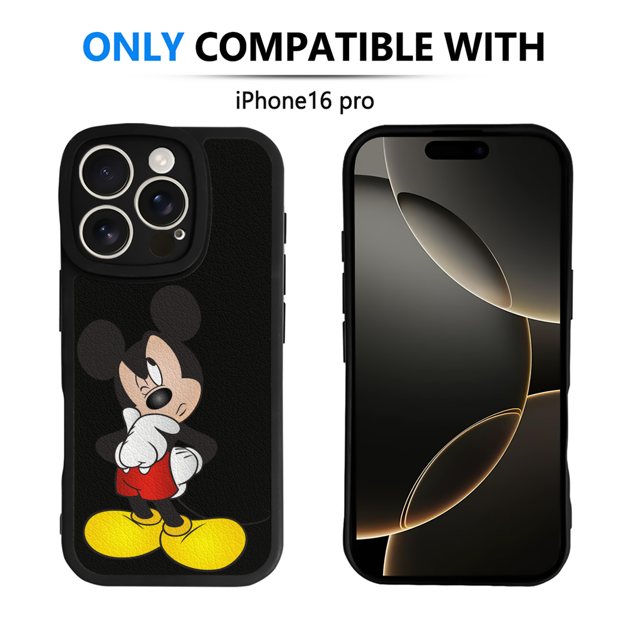 （画像用） ミッキーマウス Mickey Mouse 【iPhone 16シリーズ対応】シリコンスマホケース（レザー調） 材質：シリコン